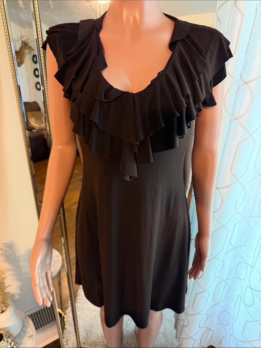 Enfocus Studio Black Ruffle V-Neck Tunic